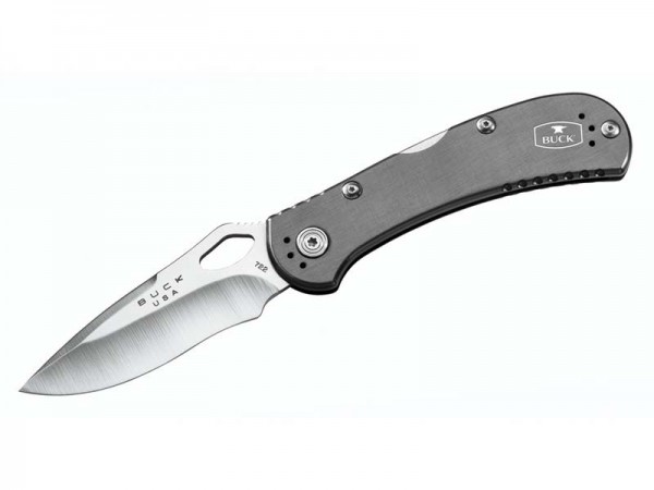 Buck Einhandmesser Spitfire, grau, Stahl 420HC,, Back-Lock, Aluminium-Griffschalen, Edelstahl-Clip