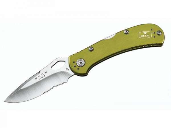Buck Einhandmesser Spitfire, grün, Stahl 420HC,, Back-Lock, Aluminium-Griffschalen, Edelstahl-Clip
