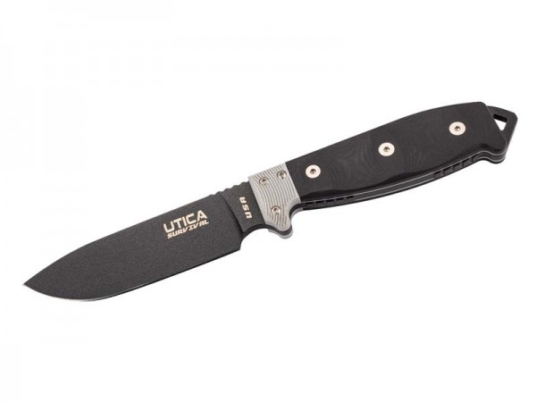 UTICA Messer SURVIVAL S5, nicht-rostfreier Stahl 1095,, beschichtet, schwarzgrauer Leinen-Micartagri