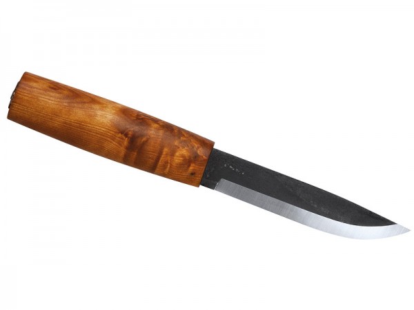 Helle Dreilagen-Carbonstahl Messer, Modell VIKING,, geölter Birkenholzgriff, braune Köcher-Ledersche